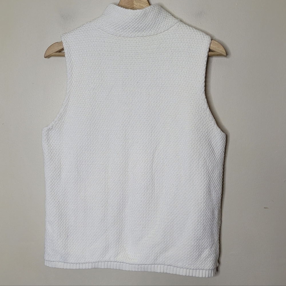 Talbots Petite Cream Knit Sweater Vest Full Zip Size PL 100% Cotton - Picture 5 of 7